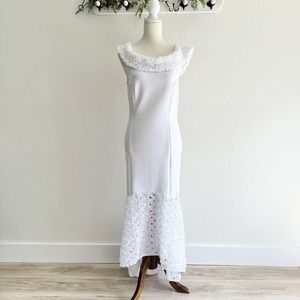 Venus Womens Cowl Neck High Low Beach Wedding Guest Dress Size Medium White